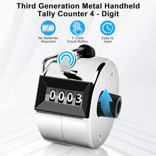 Decymis 2 Pack Clicker Counter, Metal Hand Tally Counter Clicker, 4 Digit Mechanical Palm Click Counter for Counting Numbers, Coaching, Sports Events Count - Image 3