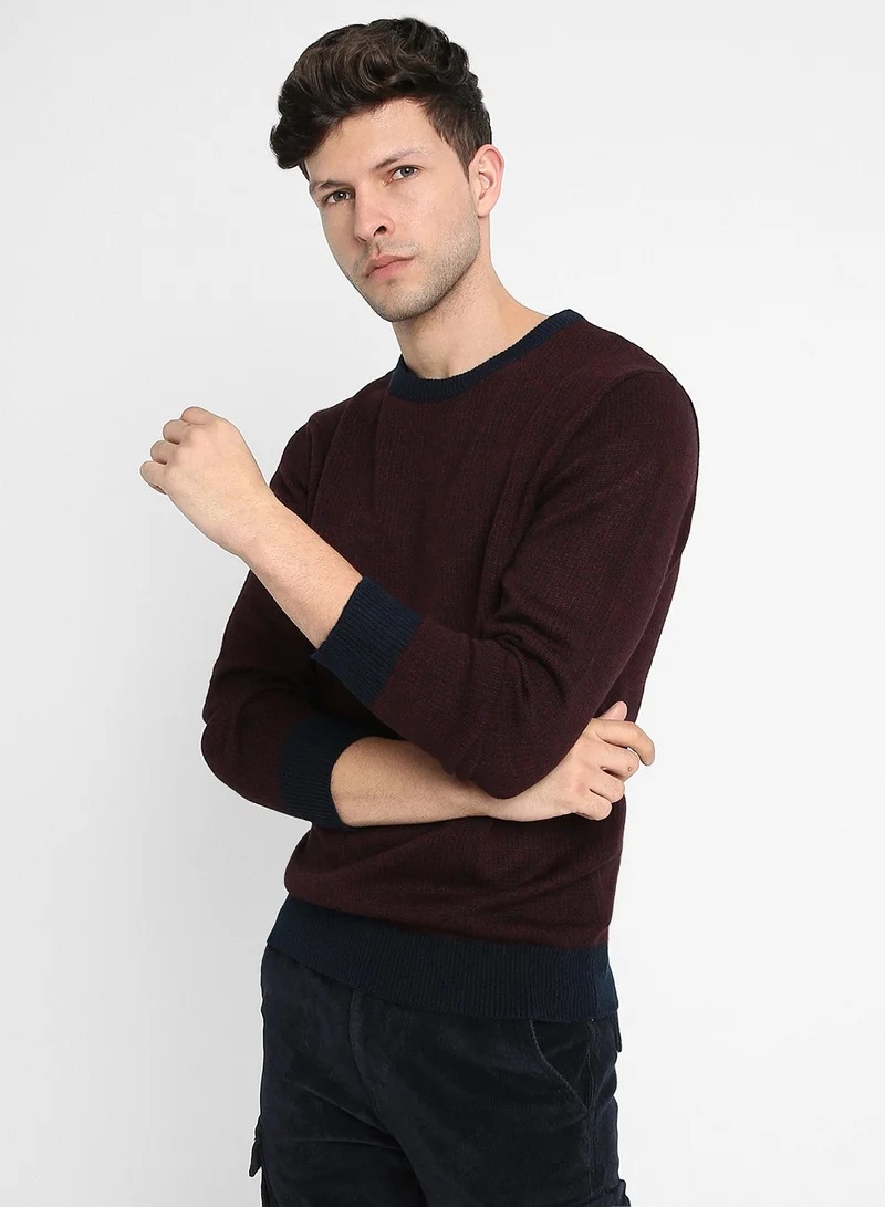 Dennis Lingo Men's Navy 100% Acrylic Self Design Regular Fit Sweater