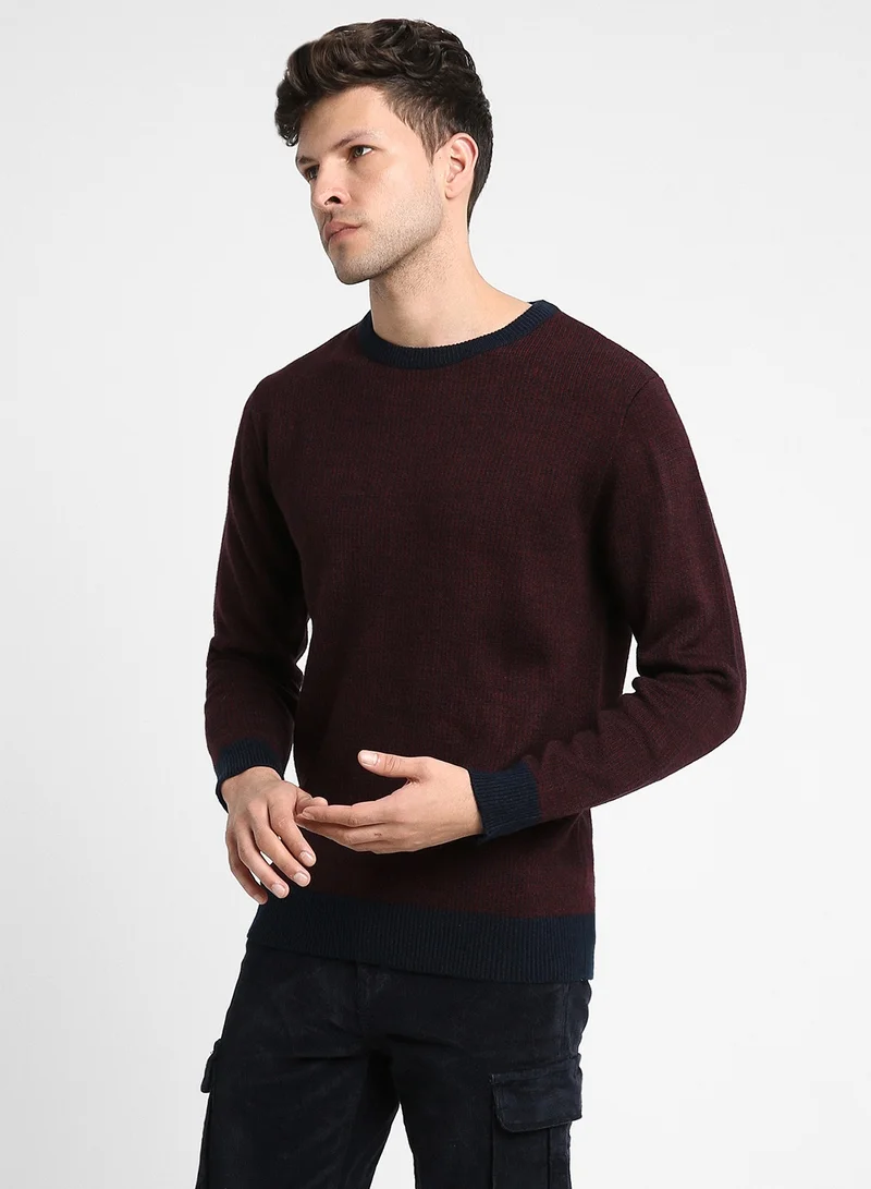 Dennis Lingo Men's Navy 100% Acrylic Self Design Regular Fit Sweater