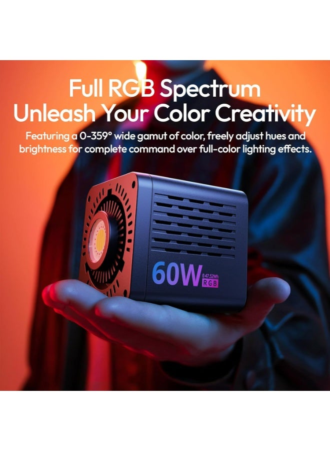 ULANZI C60 60W RGB LED Videoluce, COB Videoluce 2500K-6500K, CRI95+/20 Light Modes/Mini Bowens Mount, 3300mAh Rechargeable Battery & DC/C-PD Fast Charge for YouTube, Photography - Image 2