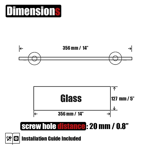 JQK Bathroom Glass Shelf Gold, Tempered Glass Shower Storage 14 by 5 inches, 304 Stainless Steel Brushed Gold Wall Mount, TGS101L14-BG - Image 2