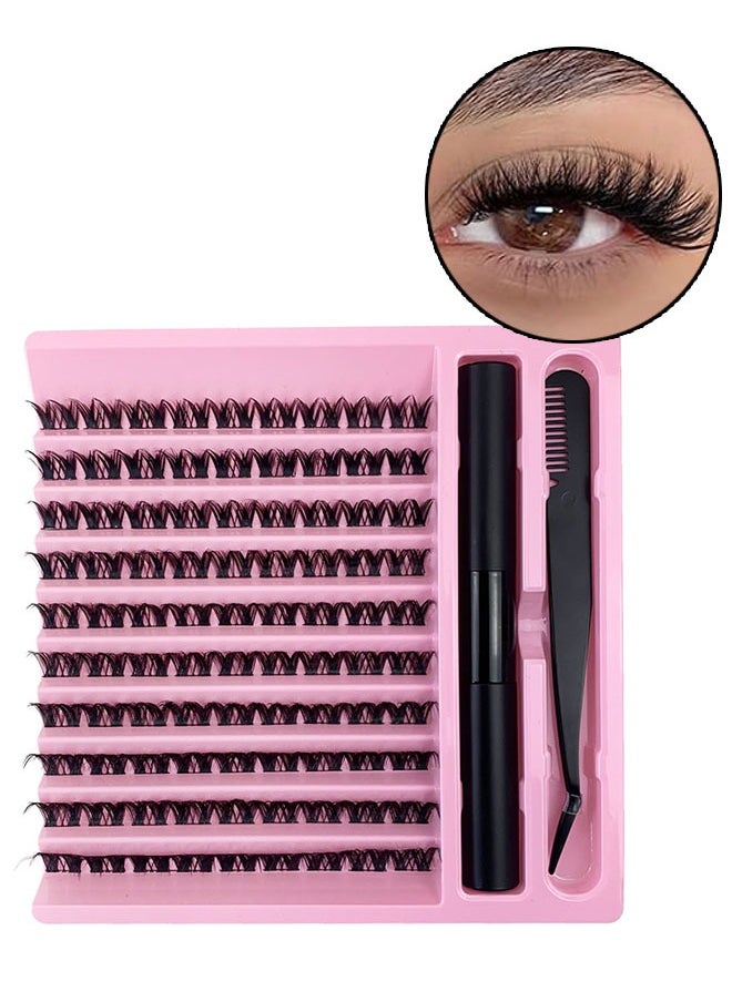 JS - Segmented False Eyelashes Clusters Set, DIY Corner Lashes, Dense Natural Look Eyelashes, C Curl Extension Eyelashes Set, with Eye Mascara Comb and Tweezers - Image 1