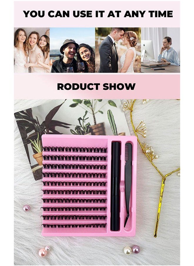 JS - Segmented False Eyelashes Clusters Set, DIY Corner Lashes, Dense Natural Look Eyelashes, C Curl Extension Eyelashes Set, with Eye Mascara Comb and Tweezers - Image 1