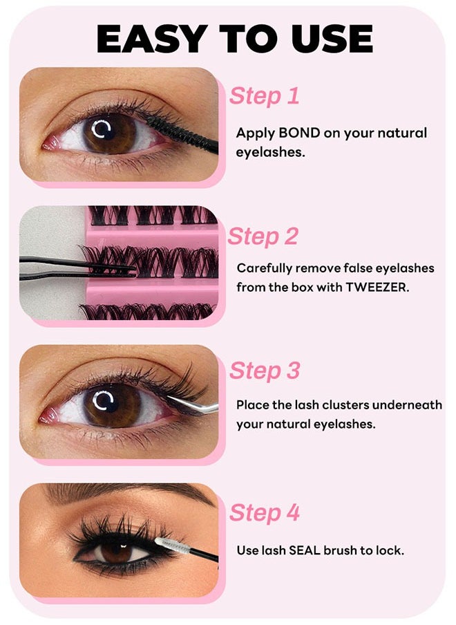 JS - Segmented False Eyelashes Clusters Set, DIY Corner Lashes, Dense Natural Look Eyelashes, C Curl Extension Eyelashes Set, with Eye Mascara Comb and Tweezers - Image 1