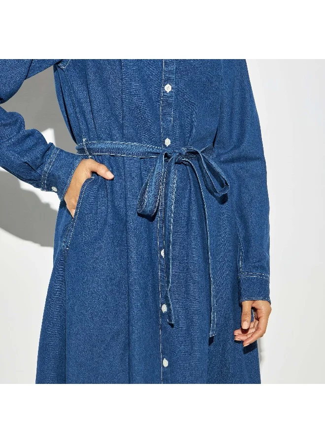 Lee Cooper Lee Cooper Denim Shirt Dress with Pockets and Tie-Ups