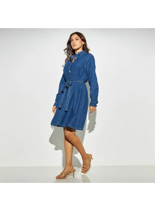 Lee Cooper Lee Cooper Denim Shirt Dress with Pockets and Tie-Ups
