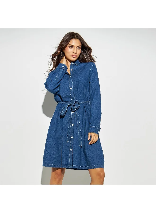 Lee Cooper Lee Cooper Denim Shirt Dress with Pockets and Tie-Ups