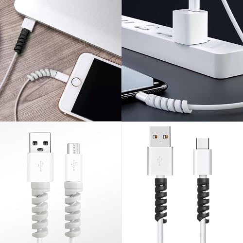 Sounce 25 Pcs Spiral Cable Protectors & Wire Protectors Spring Wire for All Wired Accessories for USB Charger, Data Cable, Headphones, MacBook, Laptop, Elastic Cord Saver (Black & Grey) - Image 5