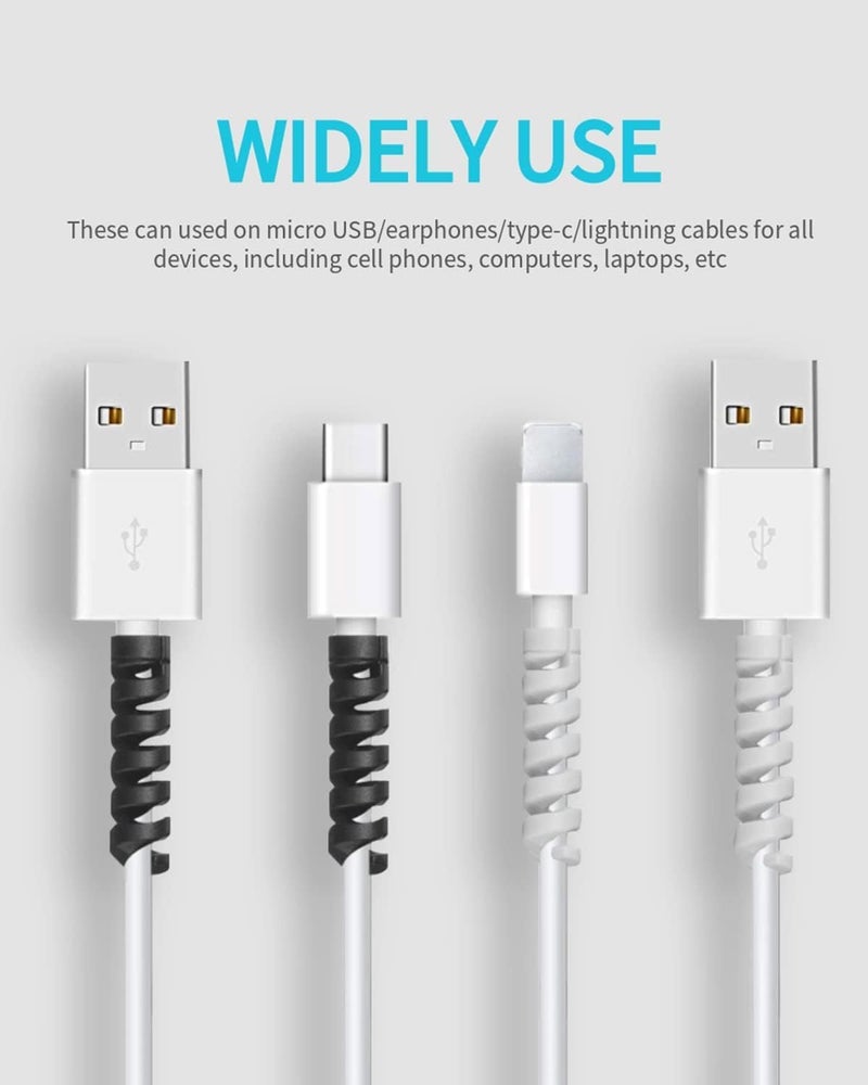 Sounce 25 Pcs Spiral Cable Protectors & Wire Protectors Spring Wire for All Wired Accessories for USB Charger, Data Cable, Headphones, MacBook, Laptop, Elastic Cord Saver (Black & Grey) - Image 4