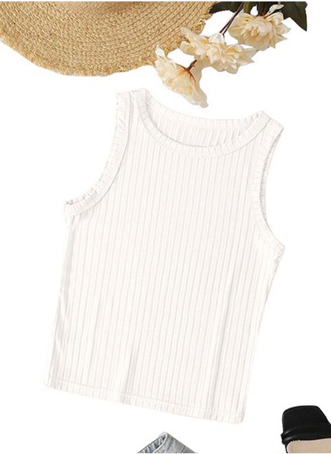 Ribbed Knit Top Crew Neck  - Rib Knit - Cotton