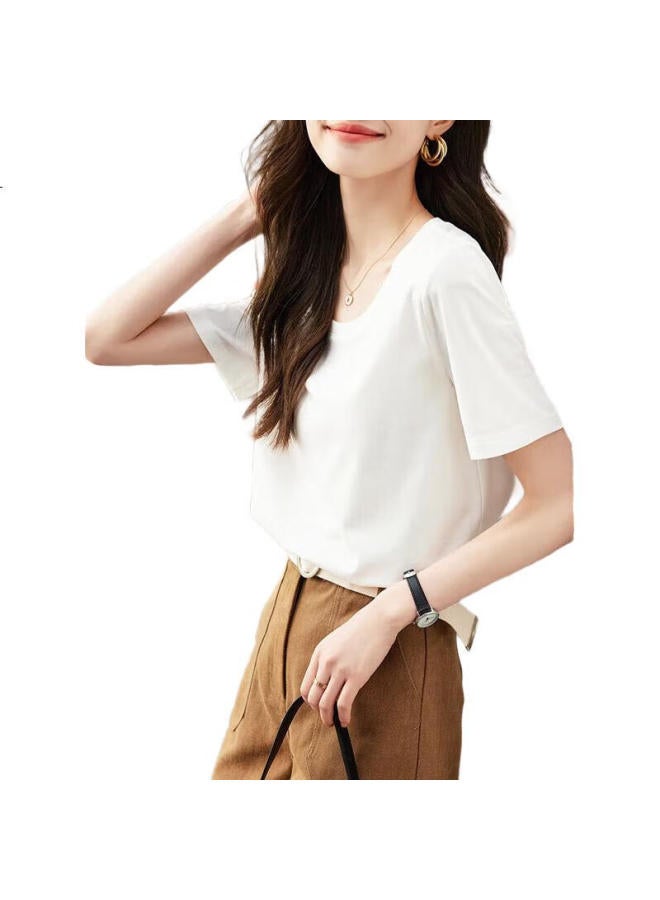 dme Neutral Style Women'S T-Shirt Summer New Modal Round Neck Short Sleeve T-Shirt Women'S Top White Xl - Image 2