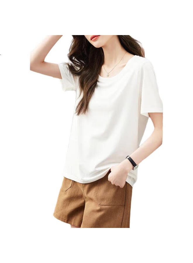 dme Neutral Style Women'S T-Shirt Summer New Modal Round Neck Short Sleeve T-Shirt Women'S Top White Xl - Image 3