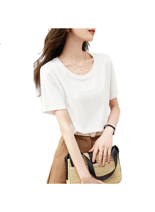 dme Neutral Style Women'S T-Shirt Summer New Modal Round Neck Short Sleeve T-Shirt Women'S Top White Xl - Image 1