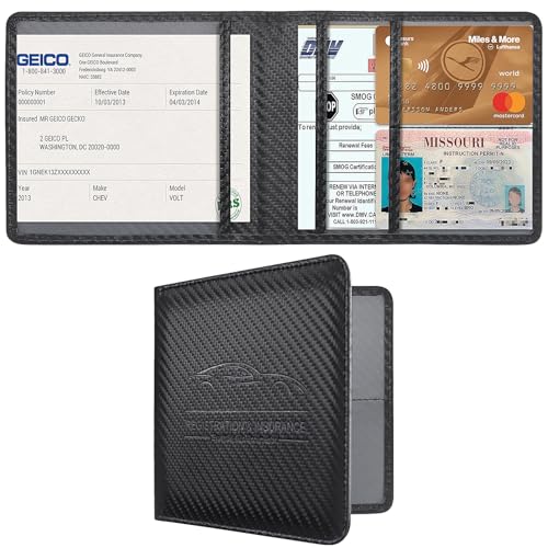 Miunice Car Registration and Insurance Holder, Premium Pu Leather Vehicle Glove Box Organizer - for Driver License, Cards & Essential Documents (Carbon Fiber Black) - Image 1