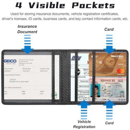 Miunice Car Registration and Insurance Holder, Premium Pu Leather Vehicle Glove Box Organizer - for Driver License, Cards & Essential Documents (Carbon Fiber Black) - Image 2