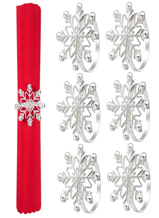 ANPHSIN Set of 6 Christmas Napkin Rings- 8 Petal Snowflake Napkin Holder Rings Silver Xmas Napkin Buckle for Christmas Holiday Party Dinner Wedding Banquet Dinning Table Settings Decoration - Image 1