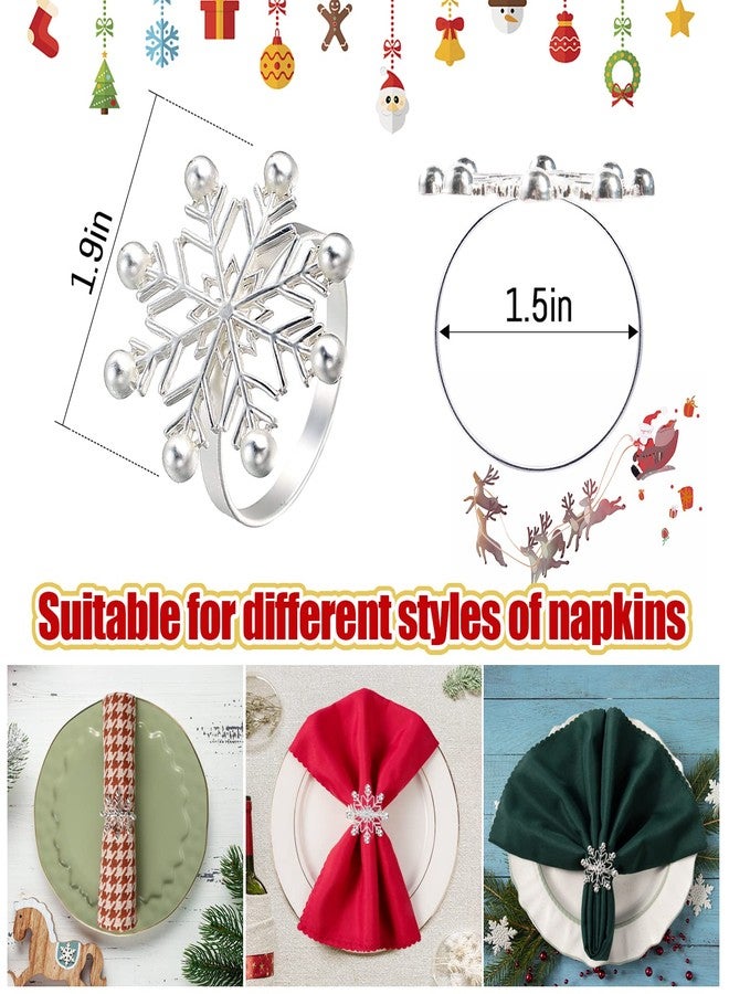 ANPHSIN Set of 6 Christmas Napkin Rings- 8 Petal Snowflake Napkin Holder Rings Silver Xmas Napkin Buckle for Christmas Holiday Party Dinner Wedding Banquet Dinning Table Settings Decoration - Image 4