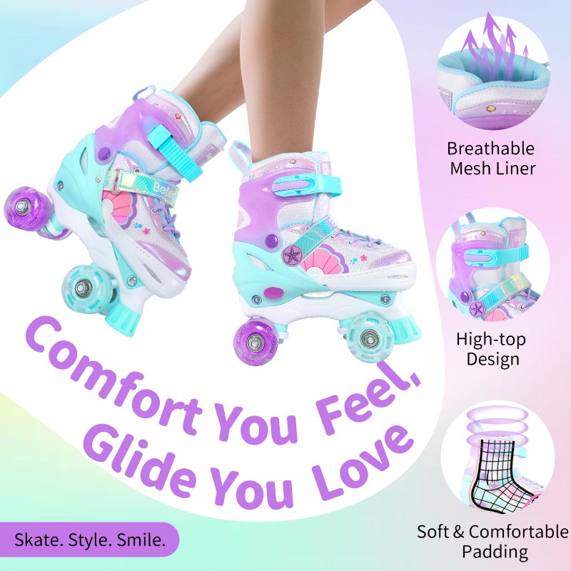 BELEEV Kids Roller Skates for Girls, 4-Size Adjustable Quad Skates with 8 Light-Up LED Wheels & Bonus Shoe Lace, Safe & Fun for Toddlers Children Beginners, Ideal Birthday - Image 5