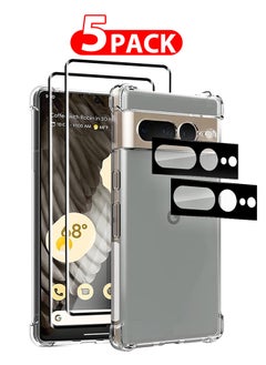 CATANES 5 Packs For Google Pixel 7 Pro TPU Case and 2 Screen Protectors and 2 Camera Lens Protectors Clear Anti-Yellowing Transparent Shockproof Case Scratch Resistant Reinforced Corners Cover  - Image 1