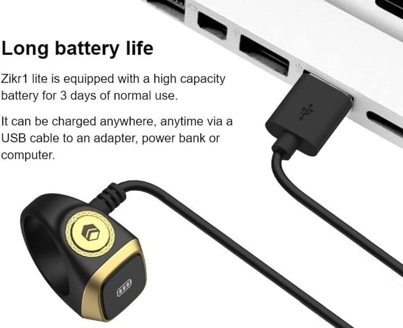 خاتم الزكر- الصلاة المسلمة- تذكير توقيت الصلاة شاشة OLED خاتم ذكي قابل للارتداء تقنية مقاومة للماء (بني، 18 مم) - Image 5