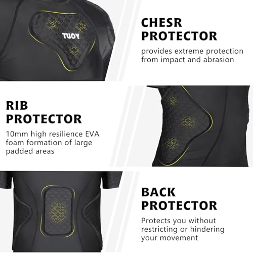 TUOYR Mens Football Padded Shirt Baseball Compression Shirt with Pads Chest Rib Protector Adult Protective Undershirt Heart Guard for Softball Rugby Lacrosse - Image 2