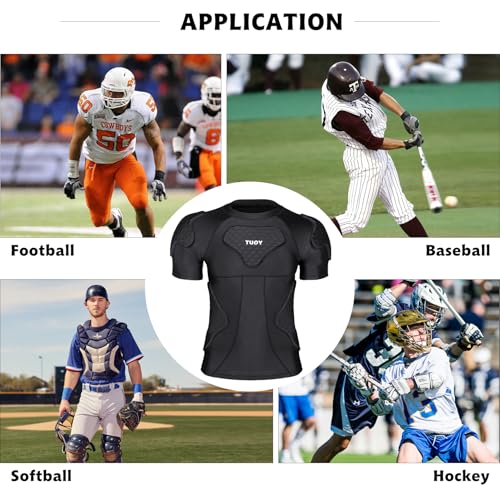TUOYR Mens Football Padded Shirt Baseball Compression Shirt with Pads Chest Rib Protector Adult Protective Undershirt Heart Guard for Softball Rugby Lacrosse - Image 5