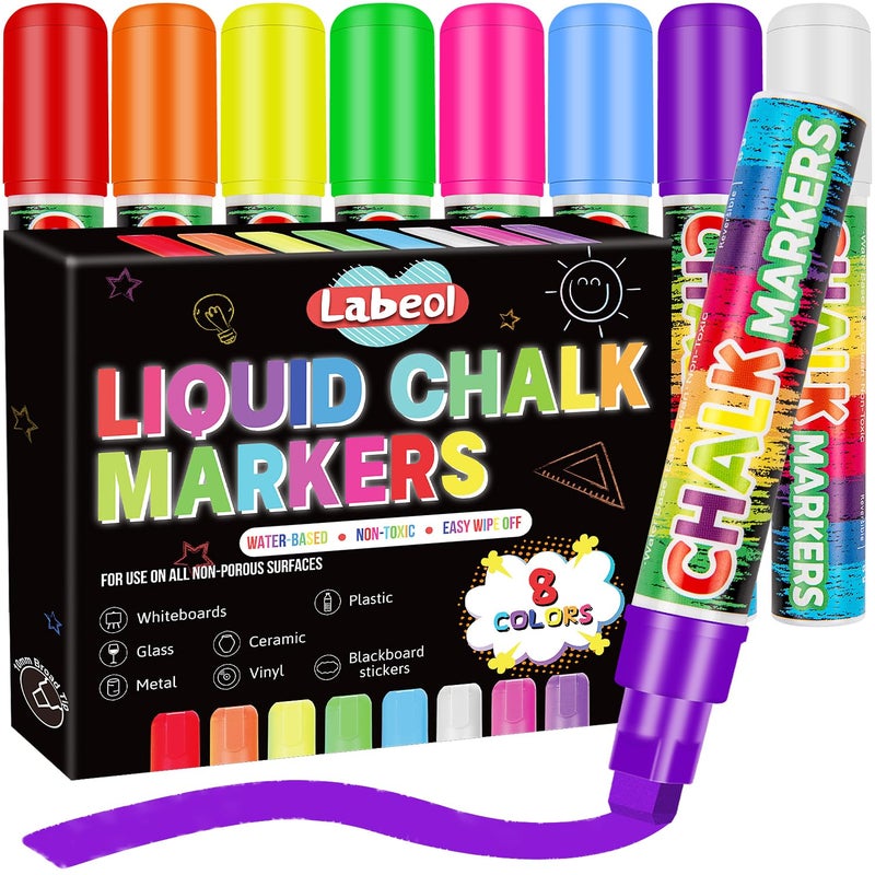 Labeol 8 Colors 10mm Liquid Chalk Markers 2in1 Nib Washable Jumbo Chalk Markers for Windows Cars Signs Glass White Boards and Mirrors