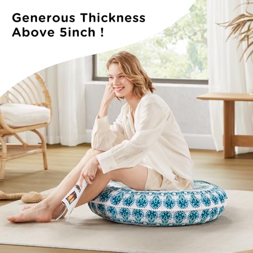 Codi Meditation Floor Pillow, Round Large Pillows Seating for Adults, Bohemian Mandala Circle Cushion for Outdoor Fireplace Yoga Living Room, 32 Inch, Memory Foam Added, Aqua - Image 5