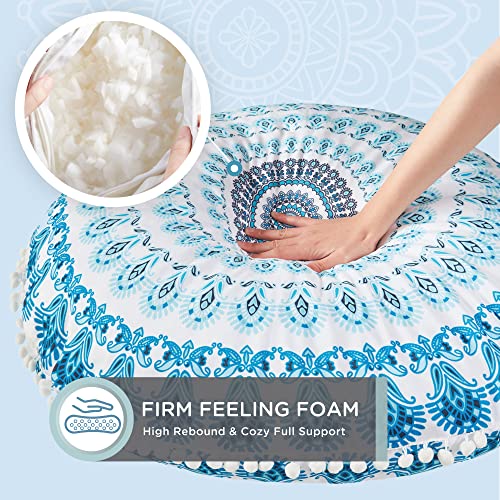 Codi Meditation Floor Pillow, Round Large Pillows Seating for Adults, Bohemian Mandala Circle Cushion for Outdoor Fireplace Yoga Living Room, 32 Inch, Memory Foam Added, Aqua - Image 3