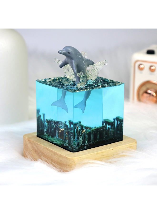 eletriace Handcrafted Dolphin Night Light Epoxy Resin Deep Sea Night Lamp Bedside Table Lamp with USB Stand Unique Home Decor Accent - Image 1