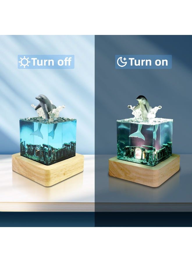 eletriace Handcrafted Dolphin Night Light Epoxy Resin Deep Sea Night Lamp Bedside Table Lamp with USB Stand Unique Home Decor Accent - Image 2