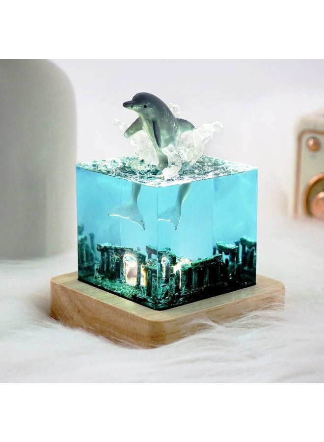 eletriace Handcrafted Dolphin Night Light Epoxy Resin Deep Sea Night Lamp Bedside Table Lamp with USB Stand Unique Home Decor Accent - Image 5