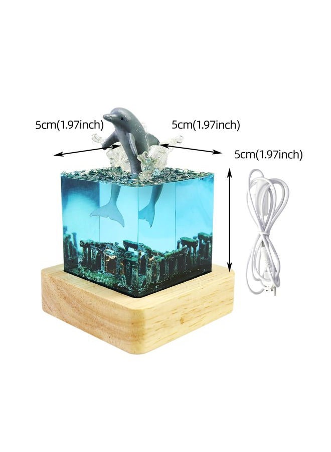 eletriace Handcrafted Dolphin Night Light Epoxy Resin Deep Sea Night Lamp Bedside Table Lamp with USB Stand Unique Home Decor Accent - Image 4