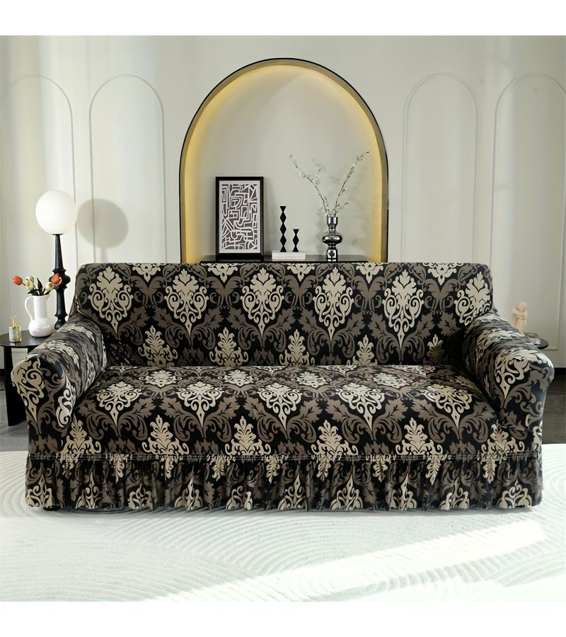 A Four Season Universal 1 Seater Armchair Sofa Cover With Elastic Ruffled Skirt And Integrated Style Design - Image 4