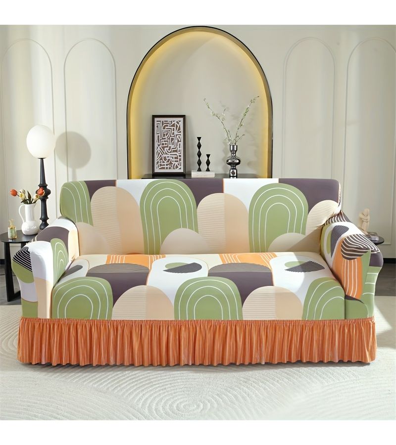 A Four Season Universal 1 Seater Armchair Sofa Cover With Elastic Ruffled Skirt And Integrated Style Design - Image 5