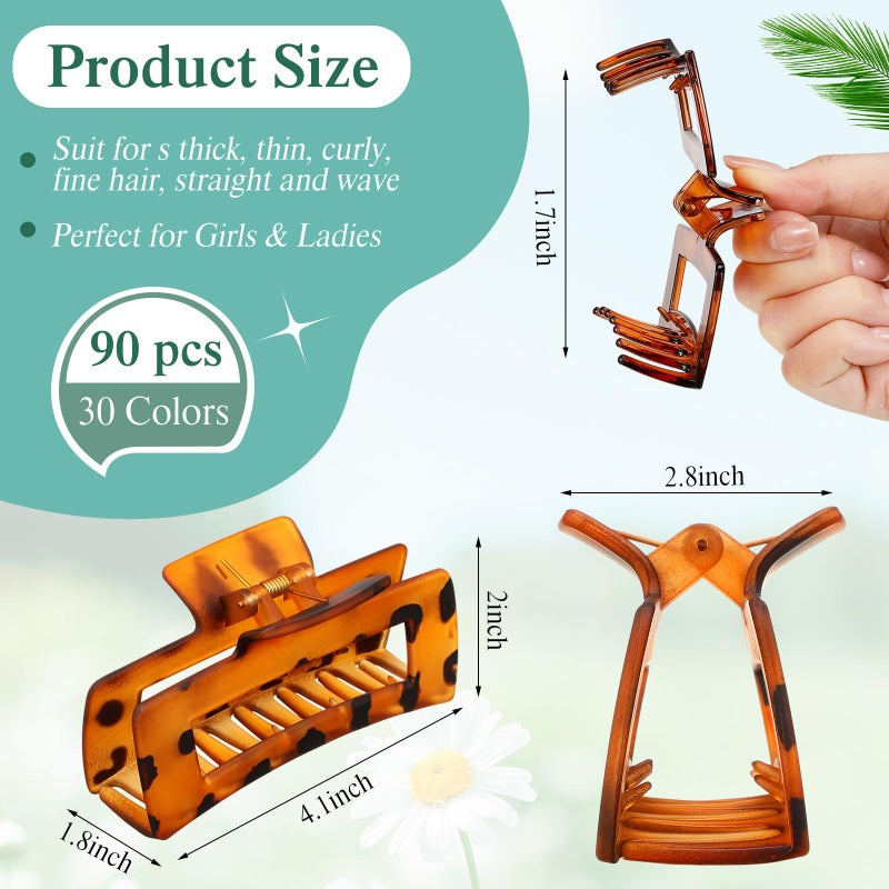 XunYee 90 Pcs Hair Clips Bulk Hair Claw Clips for Women Girls 4.1 Inch Large Rectangle Non-slip Square Strong Hold Jaw - Image 2