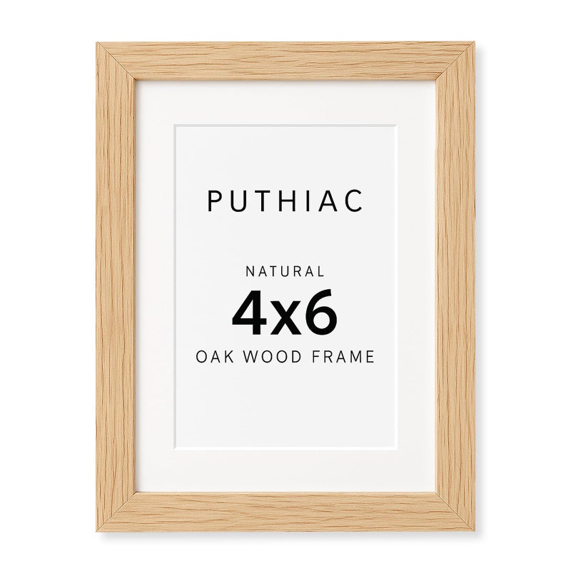 puthiac 4x6 Oak Wood Picture Frame - 4"x6" Photo Frame, 4x6 Picture Frame Wood, Natural Solid Wooden Picture Frames for Wall Art Photo and Prints(1 Pack, Beige) - Image 1