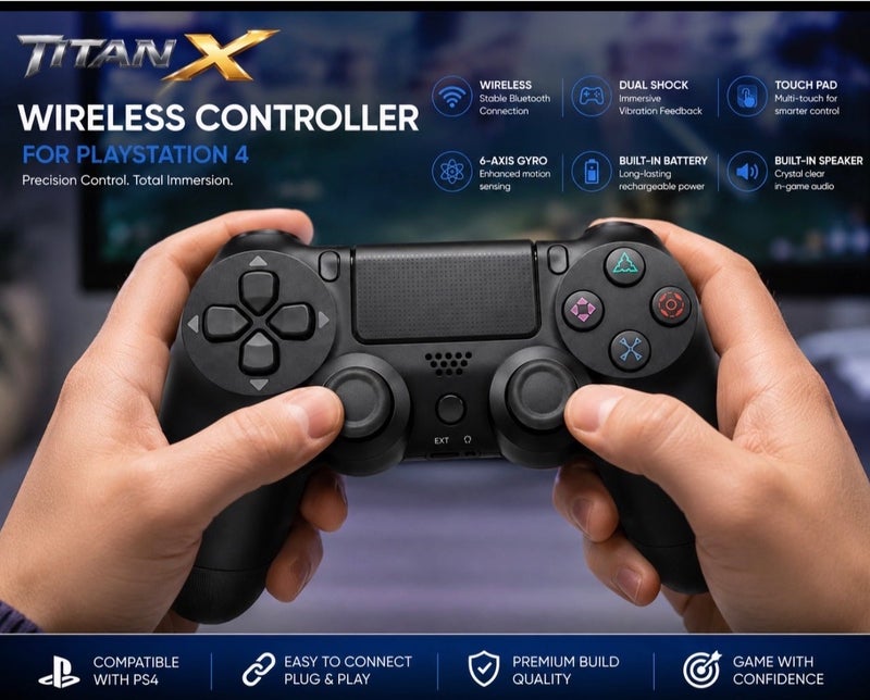 TITAN X Wireless Controller for PlayStation 4 – Dual Vibration – Bluetooth – Rechargeable Battery - Image 3