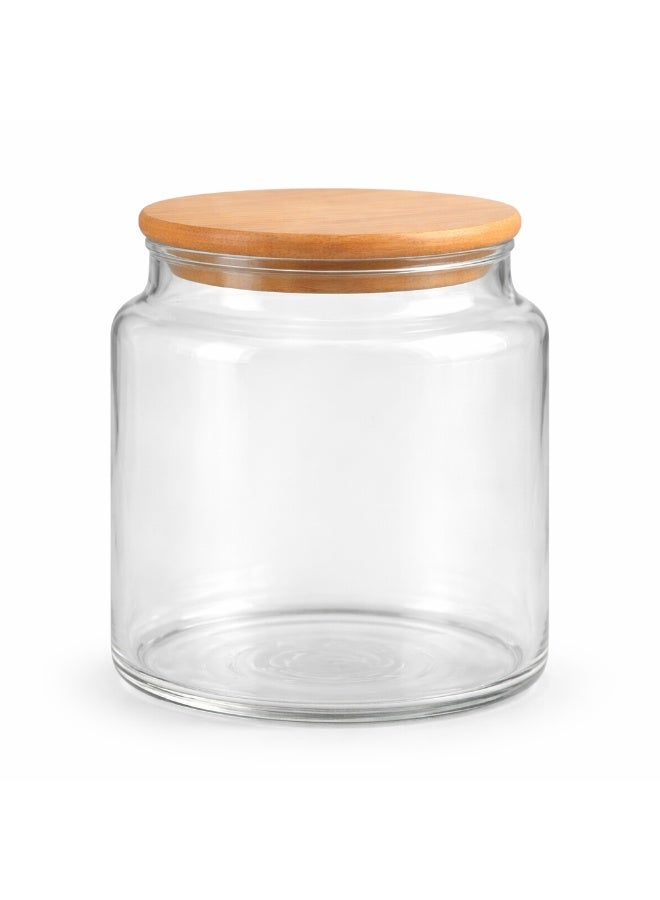 Honey Bee Glass Storage Jar 800ML with Bamboo Lid Airtight Container - Clear Food Storage Jar for Kitchen, Snacks, Sugar, Coffee, Spices - Glass Canister with Silicone Seal for Fresh Storage - Image 1