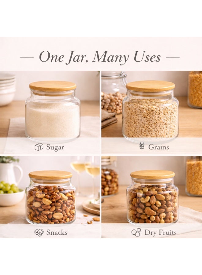 Honey Bee Glass Storage Jar 800ML with Bamboo Lid Airtight Container - Clear Food Storage Jar for Kitchen, Snacks, Sugar, Coffee, Spices - Glass Canister with Silicone Seal for Fresh Storage - Image 5