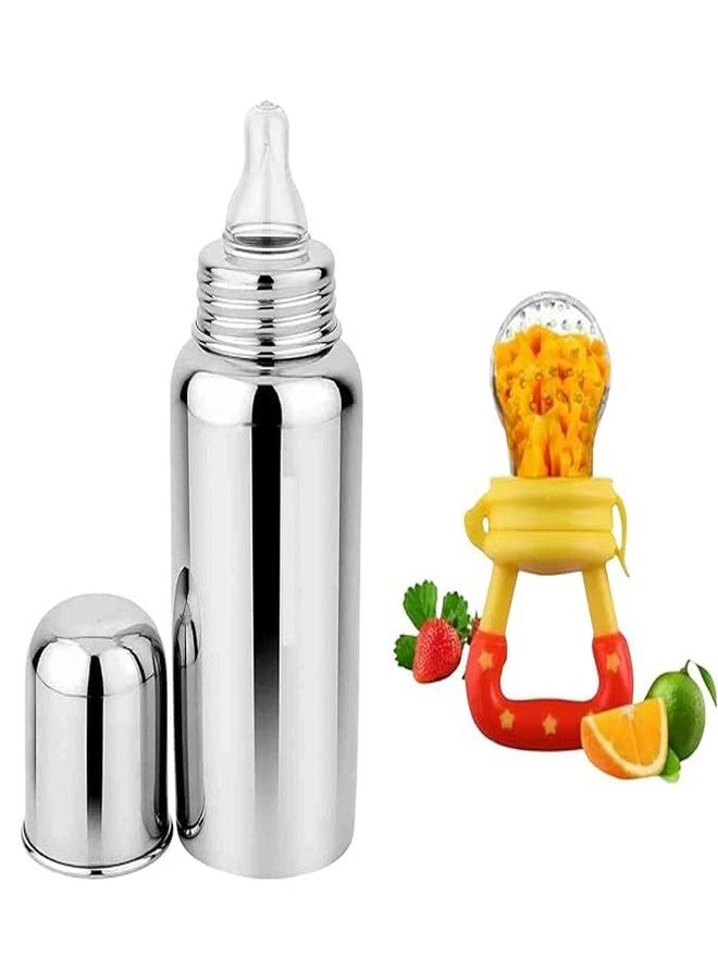DIGIVEENAL 1 Stainless Steel Baby Feeding Bottle for Milk with 1 Fruit Nibbler | Baby Feeding Milk Bottle | Feeding Bottle for Babies, Infants & Toddlers - Image 1