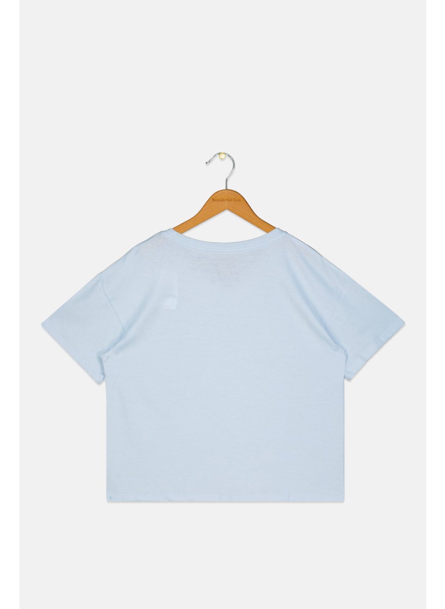 LUCKY BRAND - Kids Girl Round Neck Short Sleeves Graphic Printed T-shirt, Light Blue - Image 1