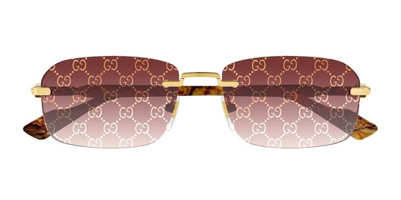Gucci GG1221S 004 Gold/Red Rectangular Men's Sunglasses - Image 2