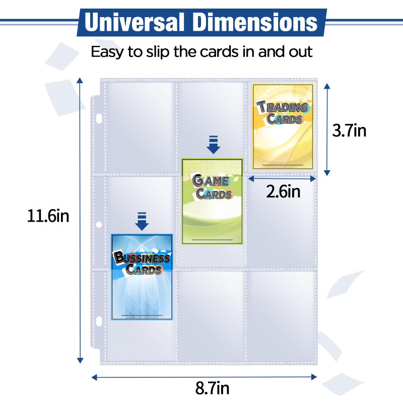 Fabmaker 648 Pockets Double Side Trading Card Sleeves, Fabmaker 9 Pocket Card Sleeves Binder Sheets for 3 Ring Binder, Long-Lasting Trading Cards Binder Sleeves Compatible with MTG, Baseball, Game - Image 3