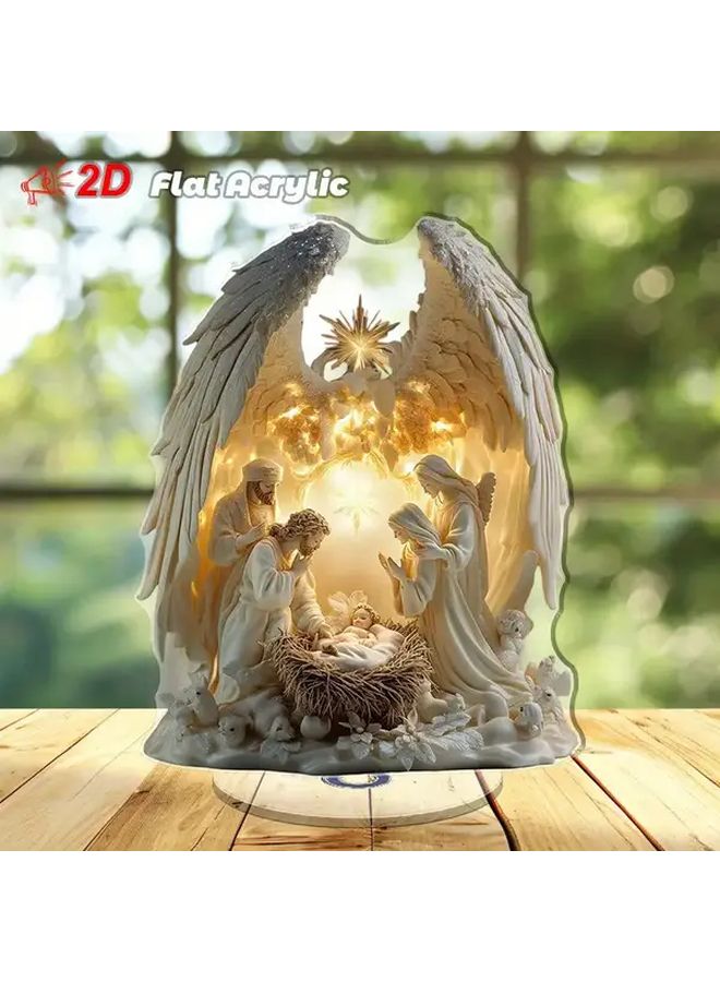 ZHA040 Vintage Nativity Scene with Mary Joseph Baby Jesus Rotating 2D Manger Christmas Decoration - Image 1