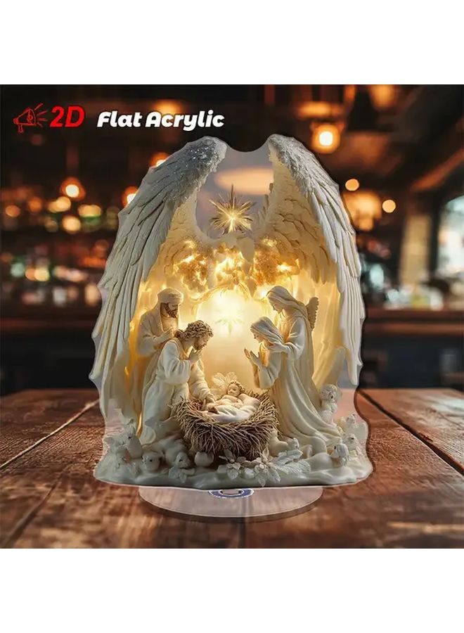ZHA040 Vintage Nativity Scene with Mary Joseph Baby Jesus Rotating 2D Manger Christmas Decoration - Image 2