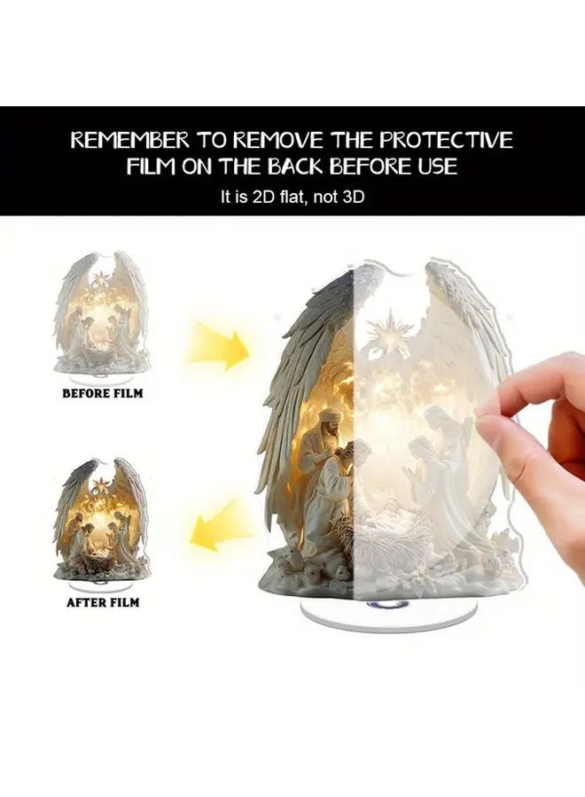 ZHA040 Vintage Nativity Scene with Mary Joseph Baby Jesus Rotating 2D Manger Christmas Decoration - Image 5