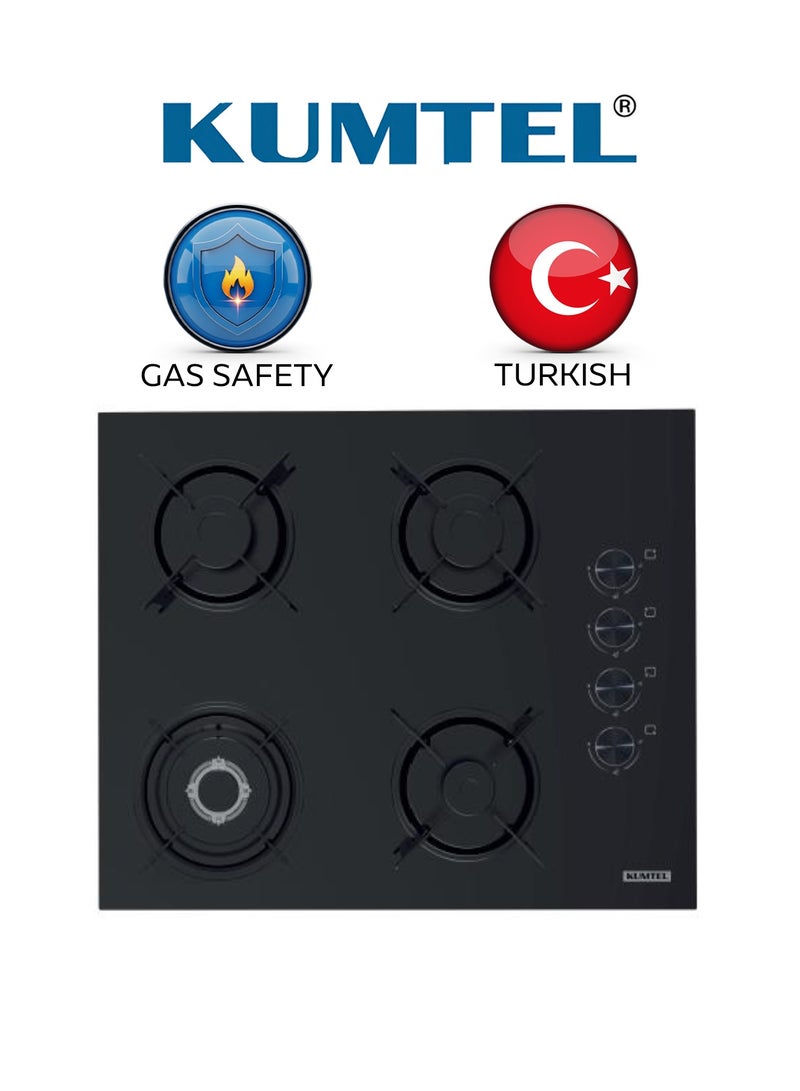 Kumtel Built-in Hob - 4 Gas Burners - 60*65 cm - Auto Ignition - Made in Türkiye - Black - C65-40BTF - Image 1
