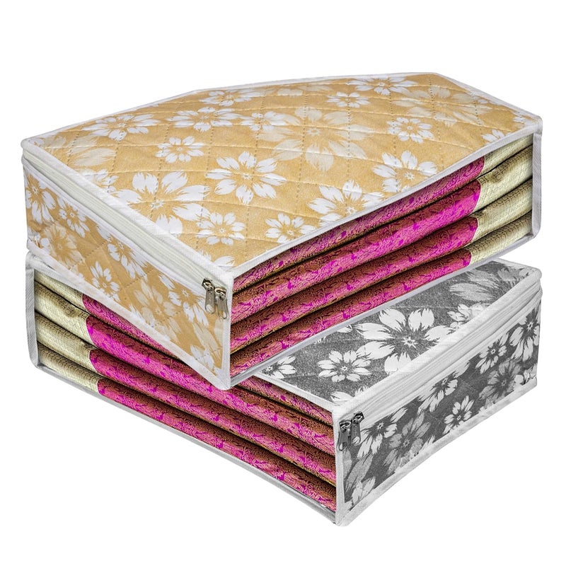 Kuber Industries Kuber Industries Pack of 2 Blouse Cover Side Visible Window Bag Waterproof Blouse Bag Flower Quilted Storage Bag Wardrobe Clothes Organizer Blouse Protector Bag Multi  - Image 1