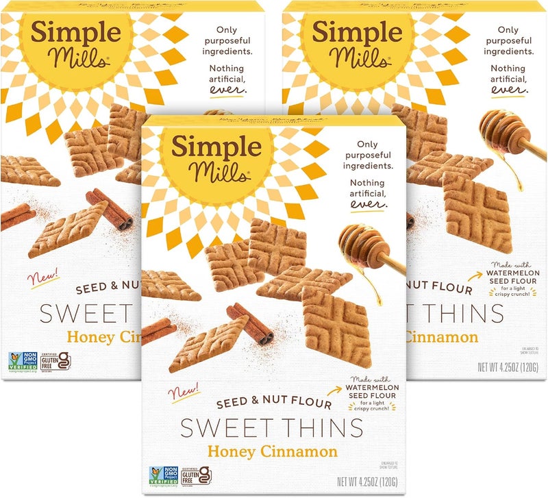 Simple Mills بسكويت بسيط ميلز بالعسل والقرفة من دقيق البذور والمكسرات - وجبة خفيفة صديقة للباليو، 4.25 أونصة، 3 قطع - Image 1